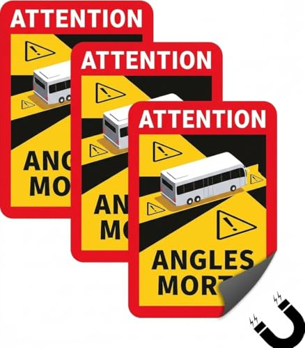 Ruvan 3 Stück Auto Toter Winkel Magnet Aufkleber, Toter Winkel Aufkleber Attention Angles Morts Magnetschilder, 25 x 17cm Wohnmobil Und Bus Magnetschilder Auto