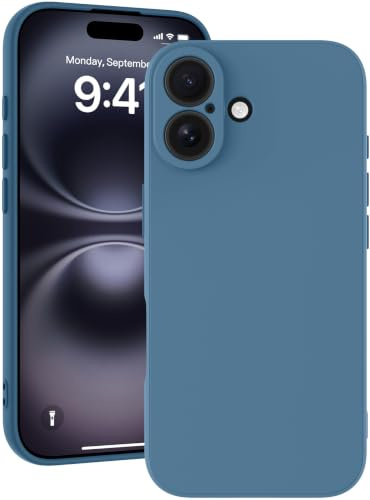 Qasyfanc Soft Silicone Case for iPhone 16, Blue | Shockproof, Dust-proof, Full Camera Protection, Slim Soft Edge Cover with Anti-Scratch Microfiber Lining