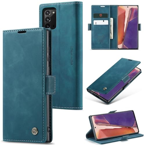 Sojlecyu Handyhülle für Samsung Galaxy Note 20 4G / 5G hülle Premium PU Leder Cover Klapphülle Tasche Flip Case Magnet Kartenfach Ständer Schutzhülle für Samsung Galaxy Note 20 4G / 5G, Blaugrün