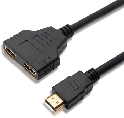 SINJAETRQ HDMI Splitter 1 in 2 Out HDMI Splitter for Dual Monitors Male to Dual Female, 1 to 2 Way Distributor for LCD, LED, TV, DVD and More, Plug and Play 1080P Passive HDMI
