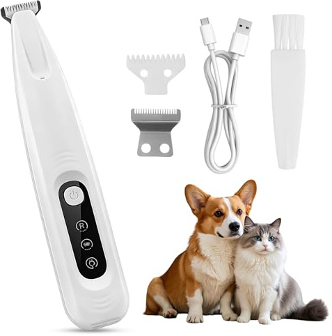 Haustierhaarschneider mit LED-Licht,PawTrim Pro Leise,Mit Ersatzklinge,Kabellos Haustier Rasierer Mit USB,Wiederaufladbar Pfotentrimmer,Wasserdichter,für Reparatur Hund, Katze, Füße, Ohren, Gesicht