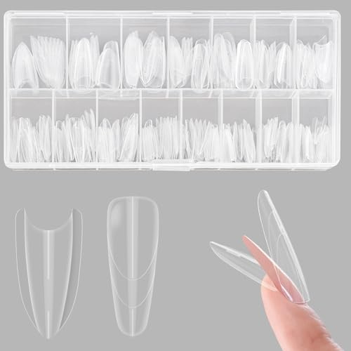 ZAHRVIA Sandwich Nail Dual Forms -Transparent Top & Bottom Design Nail Mold for Poly Builder Gel Extensions for DIY Nail Forms Art 15 Size - 240Pcs Almond