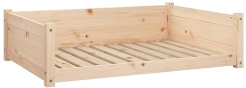 HFXHIJXQ Hundebett aus Massivholz Kiefer, 95,5x65,5x28 cm Welpenbett aus Holz unbehandelt, Stabiler Hundekorb mit Seitenwänden, rechteckiges Tierbett für Hunde und Welpen