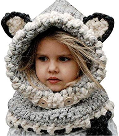 Azornic Baby Mädchen Jungen Wintermütze Schal Ohrenklappen Kapuze Schals Caps für 2–8 Jahre Kinder, grau, M
