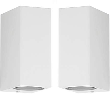Trango 2er Pack IP44 Up & Down Light 8011-SW2 in Eckig Wandleuchte, Wandstrahler aus Alu in weiß Außenwandlampe geeignet für 2x GU10 LED Leuchtmittel Außenlampe Außenstrahler (ohne Leuchtmittel)