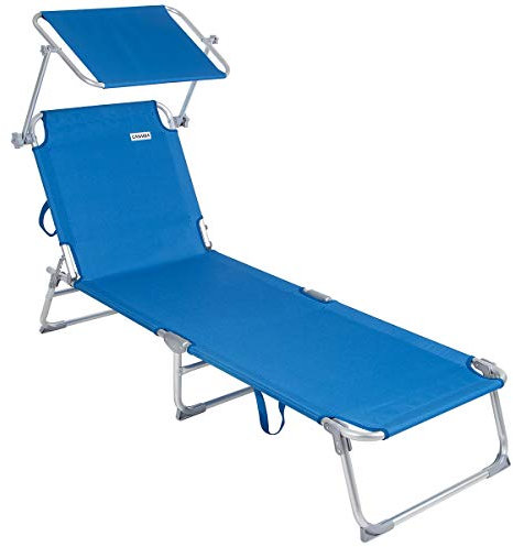 Casaria® Sonnenliege Klappbar Wetterfest Alu Gartenliege Mit Dach 150kg Belastbar Seitentasche Tragegriff Liegestuhl Relaxliege Garten Strand Blau