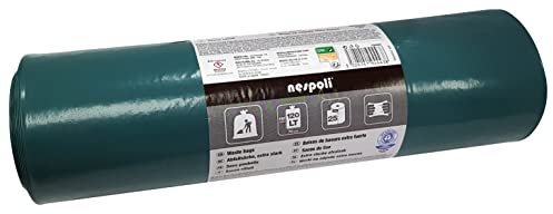 Nespoli Bolsas de Basura, Ideal para Jardín, Capacidad 120 Litros, Rollo de 25 Unidades, Resistentes), Color Verde, 700 x 1100 mm Aprox.