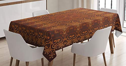 ABAKUHAUS Jahrgang Tischdecke, Spitze, Schmutzabweisend Pflegeleicht Waschbar Druck Mit Klaren Farben ohne Verblassen, 140 x 200 cm, Orange Braun