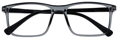 OPULIZE Ink Lessebrille Groß Rechteckig Rahmen Federscharniere Kratzfest Transparent Grau Schwartz Bügeln Herren Damen R4-7 +1.00