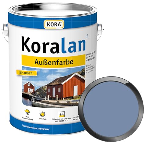 Koralan KORA deckende Außenfarbe für Holz - wetterfest, UV-beständig und ideal für Dachuntersichten, Fachwerk, Fenster, Außentüren und Zäune, langlebiger Schutz (Taubenblau, 0,75 Liter)