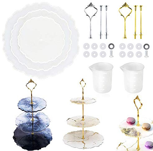 Woohome 3 Tier Resin Mold Stand Tray Casting Mold, Cake Coaster with 3 Tiered Crown Bracket for Cupcakes Fruits Dessert or Tea, Round