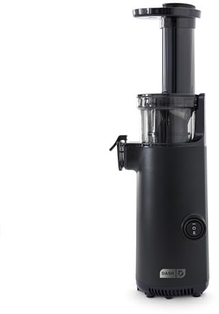 DASH Deluxe Compact Masticating Slow Juicer, Easy to Clean Cold Press Juicer with Brush, Pulp Measuring Cup, Frozen Attachment and Juice Recipe Guide - Black