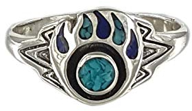 Indianerschmuck Ring Chip Inlay Türkis Lapis Bärentatze Westernschmuck Indianering Navajo Style Silver Fox (57 (18.1))