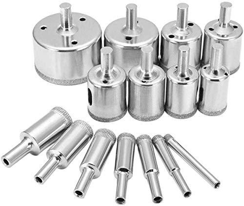Voarge - Juego de 15 brocas de diamante de 6 – 50 mm de diámetro, fresas diamantadas HSS de acero al carbono, corte en húmedo, para azulejos de mármol, cristal, taladro
