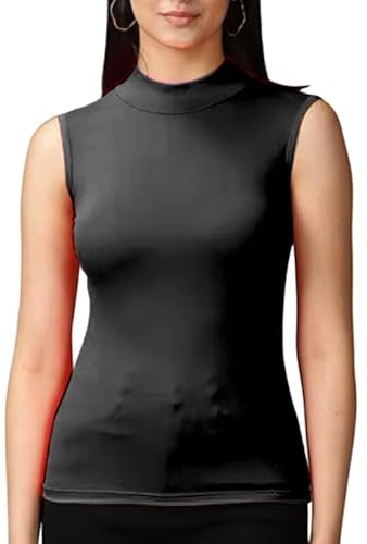 R&N FASHIONS -Women’s Stretchy Polo Turtle Neck Plain Top Ladies Sleeveless Casual Wear Top - Fashionable Jumper - Pull-on Style No Sleeves - Great (Black, 12-14)