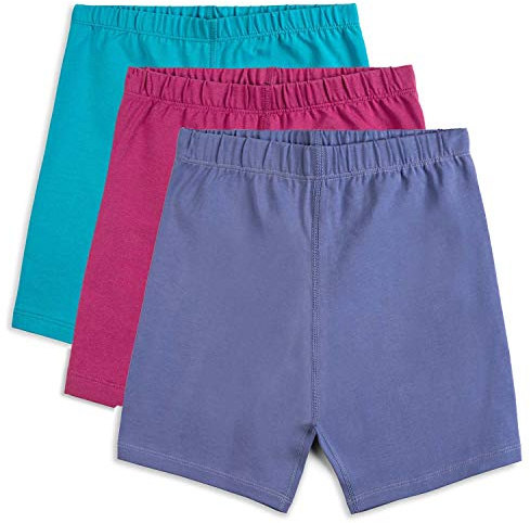 Mightly Girls' Cartwheel Shorts | 95% Soft Organic Cotton with a Touch of Stretch, Basic Comfort Bicycle Undershorts for Toddlers and Kids, Fair Trade Certified, Pack of 3, Bright Lights, Small