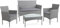 BENEFFITO Tulum - Salon de Jardin en résine tressée 4 Places: 1 canapé, 2 fauteuils, 1 Table Basse - Coussins déperlants et déhoussables avec Fermeture éclair - Gris/Gris