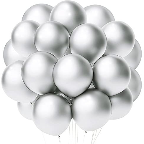 Songjum 50 Stück Silber Latexballons, 12 Zoll Silber Ballons Dekorations-Kit für Party, Geburtstag, Hochzeit, Graduierung, Jubiläums Feiern