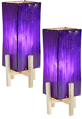 2er Set Orientalische Tischlampe Janka 30cm Lederlampe Quadratisch Lampe | Marokkanische kleine Tischlampen aus Metall, Lampenschirm aus Leder | Orientalische Dekoration aus Marokko, Farbe Lila
