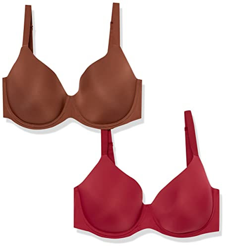 Amazon Essentials Reggiseno in Microfibra Copertura Totale con Ferretto e Supporto Donna, Pacco da 2, Cioccolato/Rosso, 2D