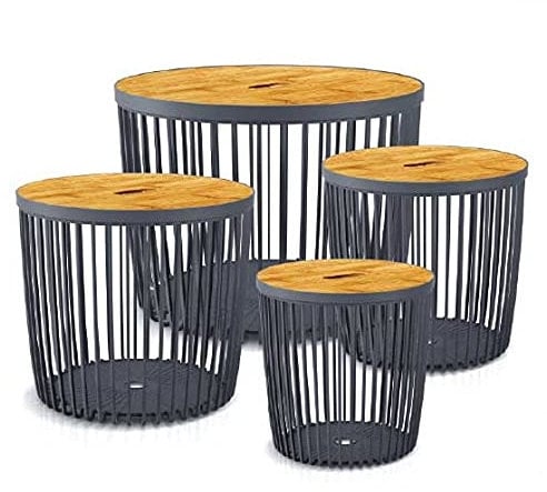 Beistelltisch Couchtisch Korbtisch Kaffeetisch ⌀ 33,5cm mit Holzplatte aus Bambus Tisch Aufbewarungskorb Sofatisch Größen wählbar (25L) Anthrazit