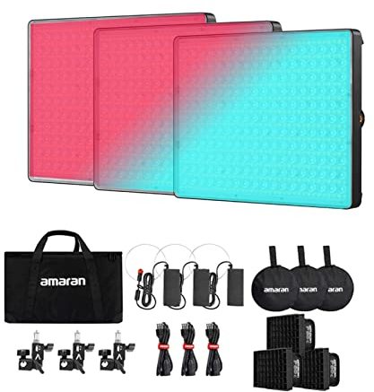 Aputure Amaran P60C 3 Licht Kit, 60W RGBWW Vollfarb Video Panel, 2500K-7500K, 10 Effekte, Sidus Link App Unterstützung für Fotografie, Hochzeits Shooting