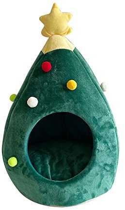 Cuccia per Gatti a Forma di Albero di Natale, Salotto 2-in-1 per Gatti al Coperto, Grotta Tenda per Gatti con Cuscino Imbottito Lavabile Rimovibile, Grotta per Gatti Interni condominiali per Gatti per