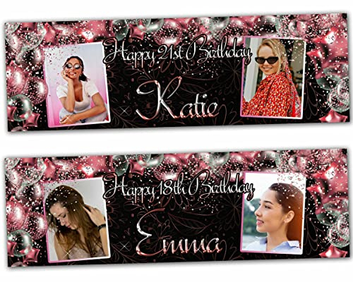 Personalisierbares Geburtstagsbanner mit Foto in Roségold, Rosa, Party-Ballon, Blume, Hochzeitsposter, Dekoration, Feier, Ruhestand, Jahrestag, Geschenk, Poster