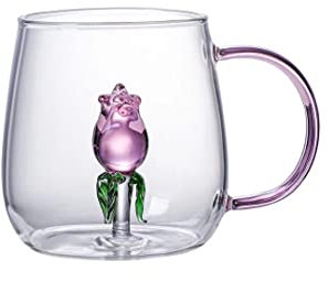 LINCMAN Sweet coffee cup tea milk cute animal coffee cup with handle cup 3D pure hand-painted cute plant fruit shape birthday gift (Rose)