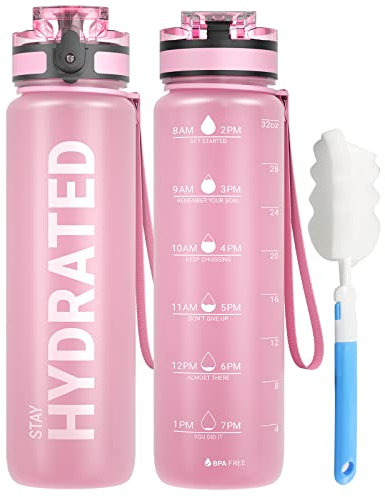 Sahara Sailor Trinkflasche, BPA-Frei Tritan, 1L/500ML/750ML Auslaufsicher Trinkflasche mit Zeitmarkierung für Gym, Sport, Outdoor, Schule, Job