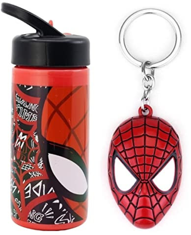 OM SUPPLIES Spiderman Bouteille d'eau réutilisable avec poignée intégrée pour un transport facile à l'école, le déjeuner des enfants, 410 ml (Spiderman)