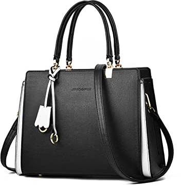 NICOLE & DORIS Damen Handtasche Elegant Henkeltasche Leder Schultertasche Frauen Umhängetasche Multifunktion Shopper Tote Tasche Mittelgroß mit Anhänger Schwarz