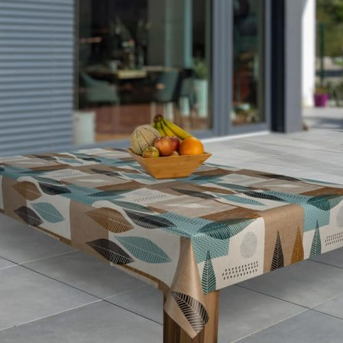 laro Wachstuch-Tischdecke Abwaschbar Garten-Tischdecke Wachstischdecke PVC Plastik-Tischdecken Eckig Meterware Wasserabweisend Abwischbar G03, Muster:Blätter Braun Blau Patchwork, Größe:118x200