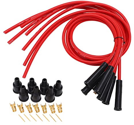 aqxreight Zündkerzenkabel, Auto Zündkabel Set Rot 8mm Durchmesser 1m Länge Zündkabel Rot Ersatz für 6 Zylinder Oldtimer
