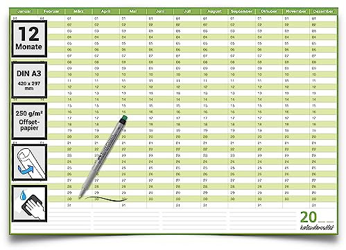 Kalenderoutlet ® Din A3 Dauerkalender abwischbar Geburtstagskalender immerwährender Kalender Jahresplaner Format: 42,0 x 29,7cm inkl. 1 Marker - GEROLLT – jahresunabhängig - deutsch