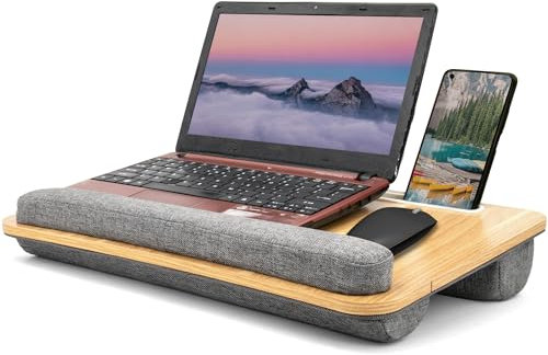 SEFFO Lap Desk Laptop Tray: Computer Bed Tray with Soft Pillow - Padded Lap Work and Gaming Desk on Bed - Writing Pad for Home Office - Fits up to 15.6 inch Laptop