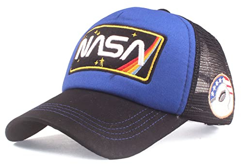 Schirmmütze Damen für N.A.S.A, Trucker Cap Herren, Stickerei Washed Denim Trucker Cap-Blue 2||1 Piece