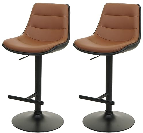 Mendler 2er-Set Barhocker HWC-L85 Kunstleder - braun | Barstuhl, Tresenhocker, Drehhocker, höhenverstellbar mit, Lehne