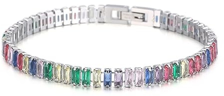Homxi Armbänder Silber Bunt Damen,Damen Armband Edelstahl Rechteck mit Zirkonia Armband Damen 20 cm