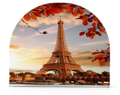Serviettenhalter Frankreich Paris Eiffelturm Herbst Blätter Kristall Klar Acryl Serviettenhalter Papierserviettenhalter Esstisch Spender für Küche Restaurant Wohnkultur Bar Zubehör
