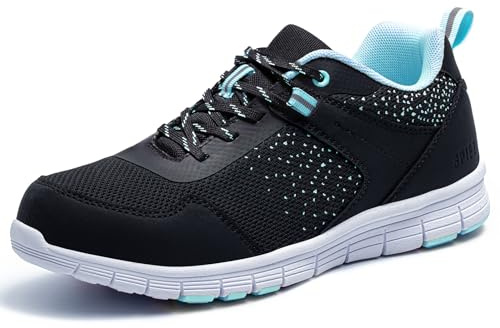 SPIEZ Lightweight Composite Toe Safety Shoes for Women, Non-Slip Puncture Proof Work Shoes for Ladies, Breathable Safety Toe Sneakers for Work and Daily Wear (Women Size 8) Black-Blue