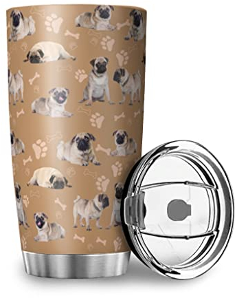 Zbbfwu Mops Kaffeebecher to go Hund Thermobecher Edelstahl Auslaufsicher Kaffeetasse Isolierbecher Mops-2 600ml