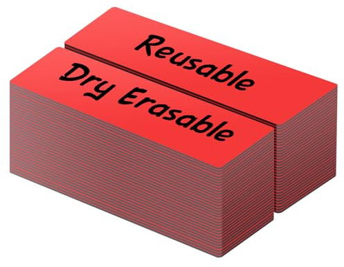 LLPT Dry Erase Magnetic Labels | 50PCS | Blank Writable Magnet Stickers Reusable for Refrigerator Desktop Shelf DIY Whiteboard (DML0520RD)| Color Red | 1.3CM x 5CM