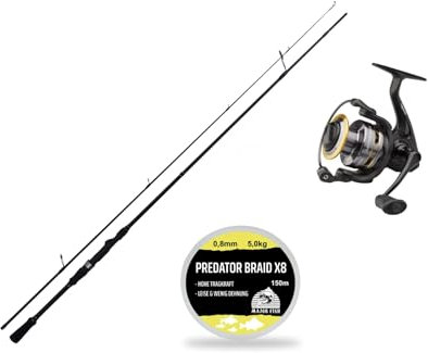 Maximus Rutenset Spinnrute Rolle geflochtene Schnur Set Angelset (Zander)