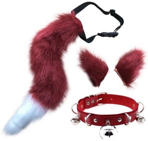 Langes weiches flauschiges Kunstpelz Cosplay Fuchsschwanz Kit mit verstellbaren Ohren für Halloween - Deko-Set, Einheitsgröße, Kunstfell