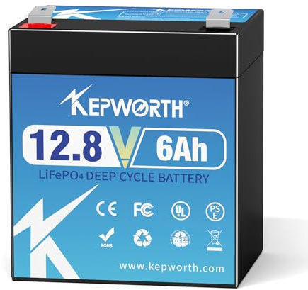 KEPWORTH Batteria LiFePO4 da 12,8V 6Ah, batterie al litio ricaricabili a ciclo profondo, per backup, fotocamera, solare, sistema di allarme, campeggio, luce di emergenza
