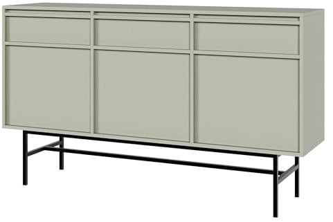 Selsey Kommode Aufbewahrungsschrank 3 Türen 3 Schubladen Schrank Schubladenschrank Push to Open Stehend 154 cm Evo Salbeigrün