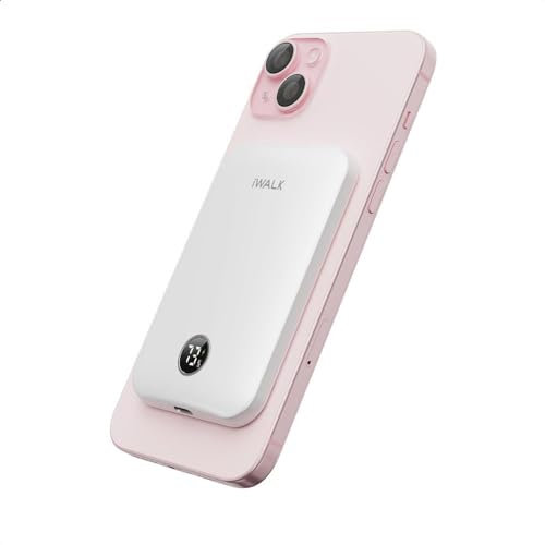 iWALK Magnetic Slim Portable Charger,5000mAh 18W Wireless Power Bank Battery Pack with LED Display and Comfortable Grip Only Compatible with iPhone 16/16 Pro/16 Pro Max/15/14/13/12 Series,White