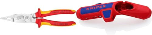 Knipex Pliers for Electrical Installation Chrome-Plated, Insulated with Multi-Component Grips & ErgoStrip Universal Stripping Tool, for Right-handers 135 mm 16 95 01 SB