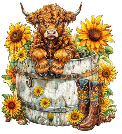 Wooden Puzzles for Adults, 270pcs Sunflower Pasture Wood Puzzle, Unique Animal Shape Puzzles with Wood Box, 34x31.1cm Wooden Puzzle for Family Game and Birthday Gifts for Friend